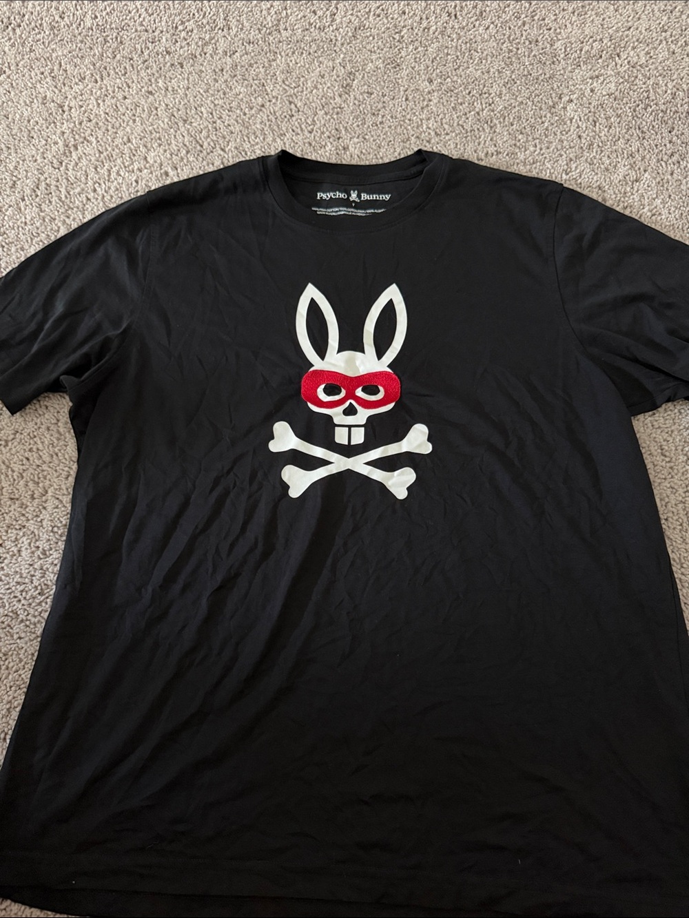 Psycho Bunny Black Short Sleeve Tee with White Skull & Red Mask Logo